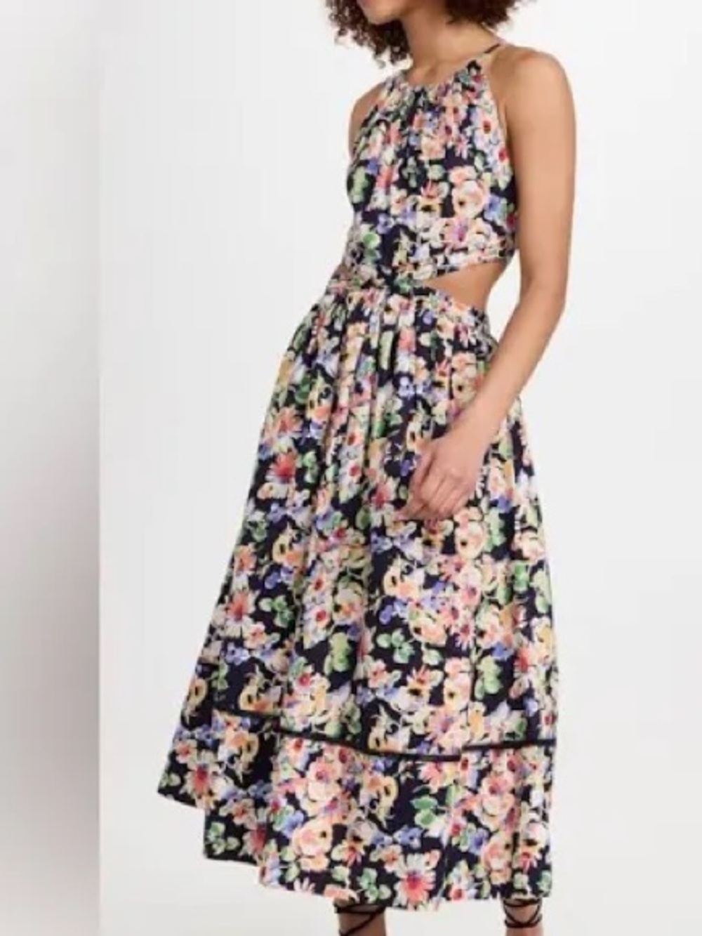 Something Navy Floral Cutout Midi Dress Size Large NWT $195